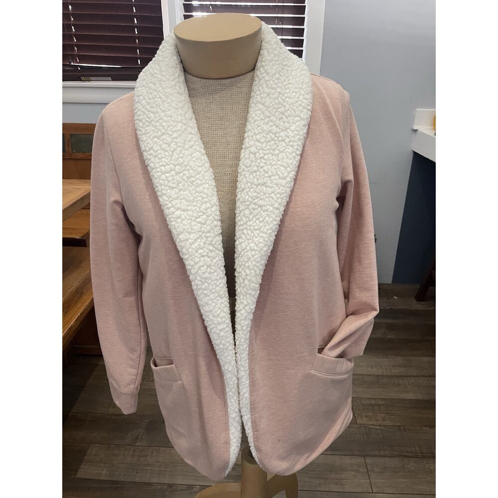 Lands End Light Pink Fleece Sherpa Open Jacket Cardigan Chore Coat Valentine XSP